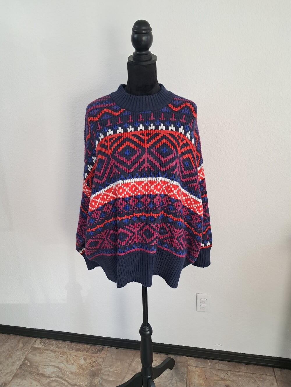Old Navy 3X Chunky Knit Sweater Multicolored Crew Neck Fisherman Cozy Winter New